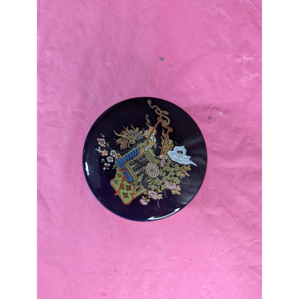 Japan made royal blue trinket box with lid Asian oriental design